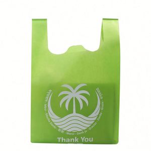 Hot Selling Eco-Friendly Shopping W Cut T-Shirt Vest Tote Green Non-Woven Cloth Shopping Tote Bags Fabric - Product Image 3