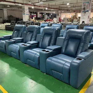 Blue leather home theater 4 seat row furniture electric recliner move theater sofa luxurury smart sofa home cinema