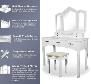 Grande coiffeuse rétro avec miroir, <span class=keywords><strong>6</strong></span> <span class=keywords><strong>tiroirs</strong></span>, table de maquillage, table à langer de luxe avec grand miroir - Product Image 6