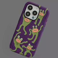 Étui de téléphone deux-en-un en acrylique et TPU avec étui de protection pour téléphone portable, motif grenouille violette amusante