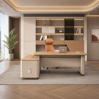 Ensemble de bureau LED pour projecteurs, table en MDF, étagère, chaise de patron ergonomique en cuir