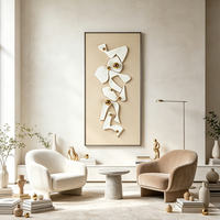 Tableau relief 3D sculpté main, déco murale minimaliste lignes concaves convexes pour salon hall d’hôtel