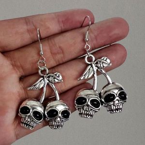 Punk Skull Cherry Dangle <b>Earrings</b> Gothic Skeleton Pendant <b>Earring</b> Hip Hop Jewelry for Women Men Halloween Party Decor Jewelry - Product Image 2