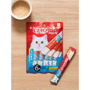 Inabacao Stick Chipanat 15g X 6 Savoureux Chat Snack avec Poulet Boeuf Fruits Légumes Goûts Riche en Protéines pour Chiens Chats - Product Image 1
