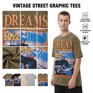 Camisetas de moda para hombre de punto de una pieza, extragrandes, con estampado DTF de paisaje, efecto desgastado, de 300g, personalizadas al por mayor - Product Image 3