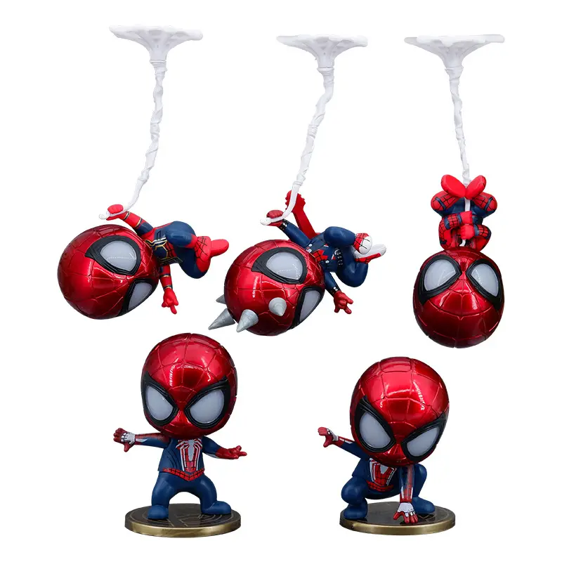 Five Q-figuras de Spider-Man para decoración de coche, modelo de muñeco, adornos