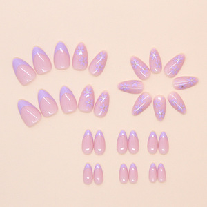 24 piezas Venta caliente al por mayor <span class=keywords><strong>uñas</strong></span> postizas 3D púrpura de alta calidad acrílico <span class=keywords><strong>uñas</strong></span> postizas <span class=keywords><strong>cortas</strong></span> almendra brillo prensa en las <span class=keywords><strong>uñas</strong></span> - Product Image 4