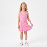Conjuntos de Ropa para Niñas Pequeñas, Boutique Infantil, Top de Tirantes Trenzados con Lazo de Crochet y Falda Rosa, 2 Piezas, Venta al Por Mayor