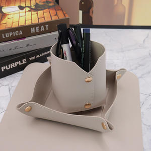 Support de stylos en cuir PU fait main DIY, boîte de rangement de bureau, plateau de rangement <span class=keywords><strong>pour</strong></span> stylos et pinceaux, idéal comme cadeau - Product Image 4