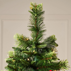 Sapin de Noël réaliste pré-éclairé à LED avec baies rouges et cônes de pin, sans interstices - Product Image 4