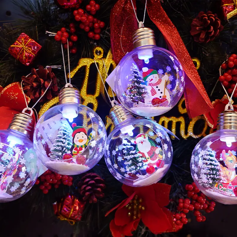 Hot Sell Novelty Transparent Christmas Tree Decoration Supplies Plastic Cartoon Elf Pattern Light Christmas Ball Ornaments