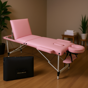 Mesa de Masaje de Belleza Rosa, Plegable en 3 Partes, Estructura Metálica, Reposacabezas Integrado, Cuero PU, Esponja de Densidad Media, Mueble de Salón - Product Image 2