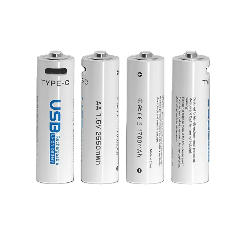 Batterie lithium-ion rechargeable haute performance directe d'usine 1.5v Aa 2550mwh Li-ion Usb Type C Batteries pour outils électriques