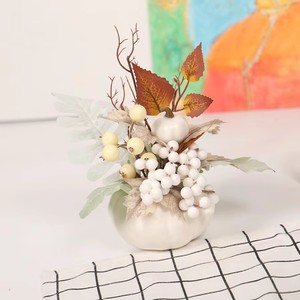 Offre Spéciale : Fleurs artificielles durables en mousse, imitation citrouille blanche, dans un pot de fleurs pour Halloween, Noël, Thanksgiving, Nouvel An - Product Image 4