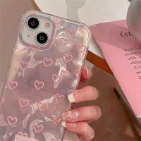 Luxe Mignon Laser Rose Amour Coeur Téléphone étui pour iphone 15 11 12 13 14 Pro Max Plus XS X XR 7 8 Fille Belle Pare-chocs Couverture Arrière