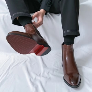 Botas de Moda Negras de Lujo para Hombre, Suela Roja, de Cuero, Estilo Business, Punta en Pico, Sin Cordones, Envío Directo - Product Image 6