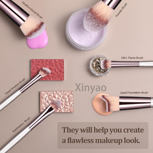 Set Kuas Makeup Logo Kustom 18Pcs Premium Sintetis untuk Foundation, Bedak, Concealer, Eyeshadow dengan Kotak Penyimpanan dan Sikat Rambut - Product Image 4