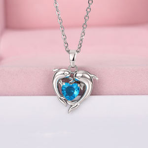 Caoshi דולפין חמוד בצורת לב כחול מסנוור קריסטל זירקון נשים שרשראות שרשראות עבור באיכות גבוהה כסף מצופה cz שרשראות - Product Image 5