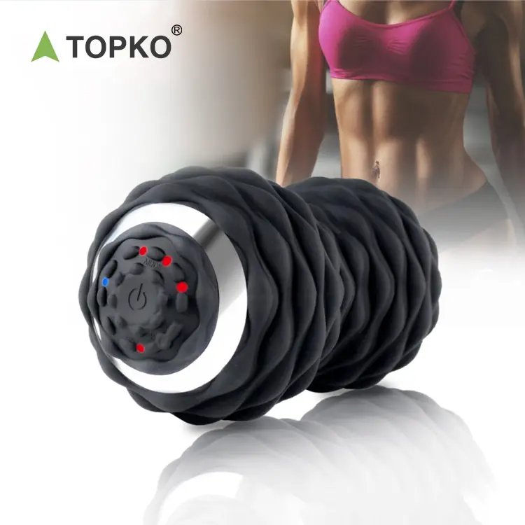 TOPKO fitness muscle release vibrating peanut massage ball custom logo electric black silicone roller yoga massage ball