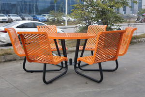 All'aperto commerciale in metallo Picnic <span class=keywords><strong>tavolo</strong></span> da pranzo e sedia Set mobili da giardino in <span class=keywords><strong>acciaio</strong></span> <span class=keywords><strong>esterno</strong></span> Patio <span class=keywords><strong>esterno</strong></span> tavolino da caffè con sedia - Product Image 4