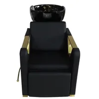 Chaises de shampooing en cuir noir couleur de poignée d'or peut être personnalisé salon de coiffure chaise de shampooing canapé à vendre