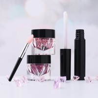 Poudre de paillettes adhésive waterproof pour lèvres et yeux, maquillage scintillant pour carnations claires, deux couleurs, pour performance scénique, ensemble de colle coiffante pour gloss à lèvres