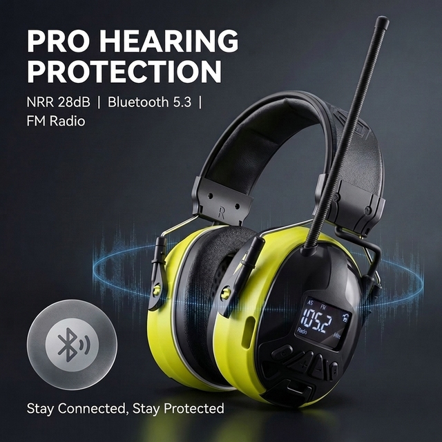 Factory Price Premium NRR 28dB Bluetooth Electronic Noise-Canceling Hearing Protection Headset Safety Earmuffs FM Radio LCD