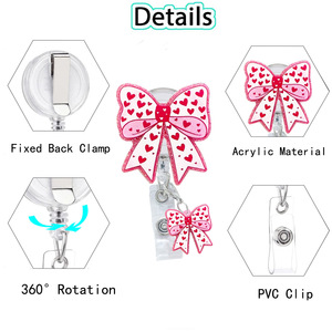 Factory wholesale bow glitter <b>buckle</b> strap pendant for school badges, ID cards, and card holders; stretchable keychains - Product Image 2