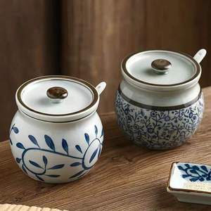 600 מ "ל טמפרטורה גבוהה עמיד בפני קרמי מלח קרמי רוטב סויה שמן צ 'ילי מילוי סיר מיכל עם מכסה וכף - Product Image 5