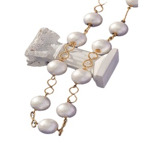 Faux Pearl <b>Necklace</b> White Resin Beaded <b>Long</b> Chain Women's Everyday Wear Geometric Design XL-00012 - Product Image 4