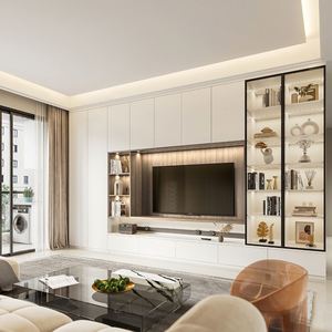 Wooden <b>Tv</b> Cabinet and <b>Modern</b> <b>Stand</b> Set for Cohesive Living Room Furniture Arrangement - Product Image 1