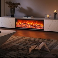 Mueble de TV con Chimenea Electrónica de Llama Simulada LED de Estilo Moderno, con Suelo de Piedra Sinterizada para Sala de Estar y Hotel