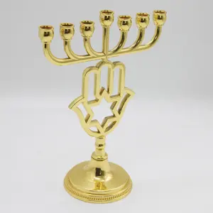 Gold Metal Hamsa Shabbat Menorah Beautifully Crafted Metal Craft For Judaica Gift