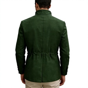 <b>Men's</b> Olive Green Fleece <b>Jacket</b> Stand Collar Zipper Closure Casual Regular Fit Autumn Waterproof Breathable Windproof <b>Canvas</b> - Product Image 5