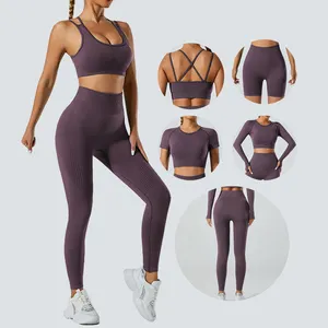 Custom Label Women Sport Fitness Clothing Seamless Wear Push Up Soft Workout Bra High Waist Pants Gym Set Woman