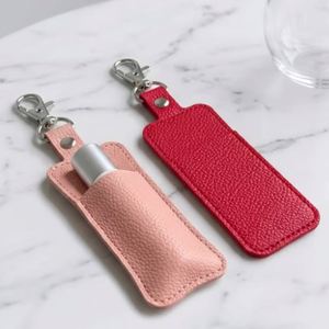 Lychee Leather Keychain Lipstick Holder Sleeve Portable Custom Logo Lip Balm Container Storage <b>Bag</b> for Lipstick Hanging on <b>Bag</b> - Product Image 1