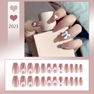 Venta al por mayor <span class=keywords><strong>de</strong></span> 24 <span class=keywords><strong>uñas</strong></span> postizas medianas tipo ataúd, color nude, rosa, blanco, <span class=keywords><strong>con</strong></span> lazo y diamantes <span class=keywords><strong>de</strong></span> imitación, reutilizables, <span class=keywords><strong>de</strong></span> ABS, estilo Ins para mujer - Product Image 1