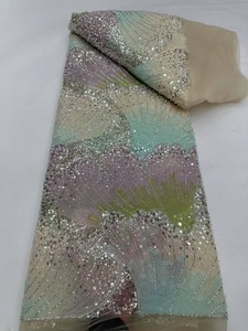 Ni. Ai phong cách mới sáng bóng sequin ren vải Lưới Ngọc Trai ren đính cườm váy ren vải đầy màu sắc ren Bridal DRESS vải - Product Image 6