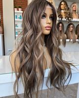 Pelucas de Cabello Virgen Remy con Ondas Grandes y Reflejos Marrón Ceniza, con Línea de Cabello Pre-Depilada, sin Pegamento, con Cutícula Alineada, Venta al Por Mayor