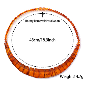 Collar de Ámbar Báltico Natural Naranja Atardecer de 14.7g y 48cm con Cuentas Planas Elásticas Tipo Rondelle, Collar Religioso, Regalo, Cordón - Product Image 2