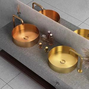 Lavabo de salle de bain rond en acier inoxydable SUS304 de luxe avec égouttoir pop-up pour appartement, bar, hôtel - Product Image 2