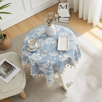 Nouveau design moderne bleu PET coton tissé plante fleurs plaine teint anti-poussière ménage salle à manger petite nappe de thé Textiles de maison