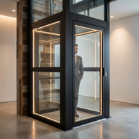 Ascenseur panoramique moderne en verre pour maison, avec cadre noir élégant et normes de sécurité élevées, pour villa de luxe