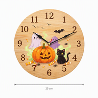 Jam Dinding Kayu Desain Natal Halloween yang Dipersonalisasi 25cm Cetak UV Jam Seni Kustom