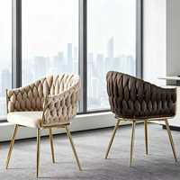 Chaises de salle à manger modernes de luxe nordique en métal doré et tissu velours avec pieds en métal pour la maison et les restaurants - Vente en gros