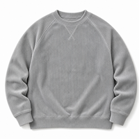 Sweat-shirt en velours côtelé épais pour homme, col rond, texture côtelée, manches raglan à encoche en V, coupe ample, style streetwear décontracté vintage
