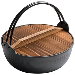 <span class=keywords><strong>Sukiyaki</strong></span> de hierro fundido con calentador de alcohol, base de madera, olla caliente de fideos japoneses con tapa de madera - Product Image 3
