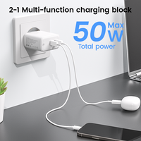 Charger PD 25W Colokan UK Kabel Tipe C Adaptor Dinding Dual Port Aksesoris Pengisi Daya Ponsel USB Tipe-C 25W Pengisian Super Cepat Logo OEM