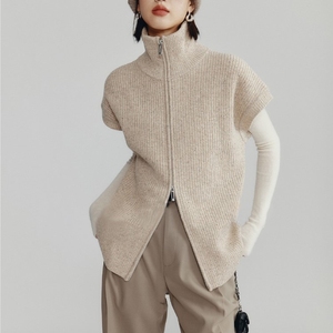 Nouveau <span class=keywords><strong>Gilet</strong></span> en <span class=keywords><strong>Cachemire</strong></span> Tricoté pour <span class=keywords><strong>Femme</strong></span>, <span class=keywords><strong>Gilet</strong></span> de Sécurité à Col Montant avec Double Fermeture Éclair - Product Image 2