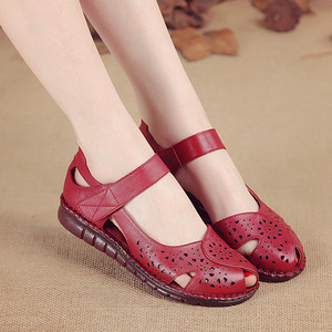 Nuove Scarpe Estive Vintage <span class=keywords><strong>da</strong></span> Donna, Sandali Casual con Motivi Floreali in Stile Folk, Scarpe in Vera Pelle a Rete per Signore Anziane - Product Image 3